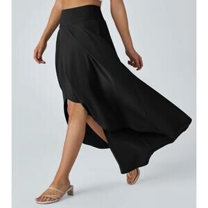 Halara Breezeful High Low Ruffle Maxi Skirt Shorts Flowy Black - Casual Resort
